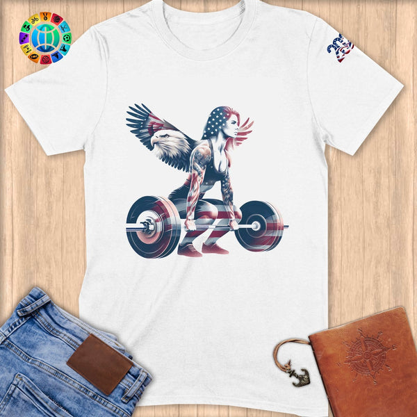 Physical Item S / White American Eagle Powerlifter ~ Limited Edition "USA Excellence" ~ Softstyle T-Shirt