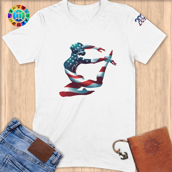 Physical Item S / White Artistic Swimmer Stripes ~ Limited Edition 2024 "USA Excellence" ~ Softstyle T-Shirt