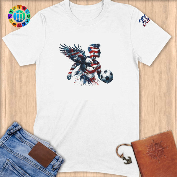 Physical Item S / White Bold Patriotic Soccer Eagle~Limited Edition 2024 "USA Excellence" ~ Softstyle T-Shirt