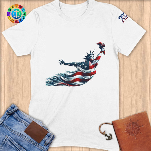 Physical Item S / White Graceful Liberty Swim ~ Limited Edition 2024 "USA Excellence" ~ Softstyle T-Shirt
