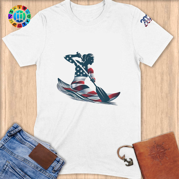 Physical Item S / White Kayak USA Flag ~ Limited Edition 2024 "USA Excellence" ~ Softstyle T-Shirt