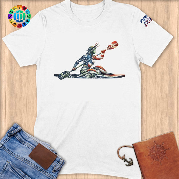 Physical Item S / White Kayaker Lady Liberty ~ Limited Edition 2024 "USA Excellence" ~ Softstyle T-Shirt
