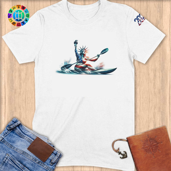 Physical Item S / White Kayaking Lady Liberty ~ Limited Edition 2024 "USA Excellence" ~ Softstyle T-Shirt