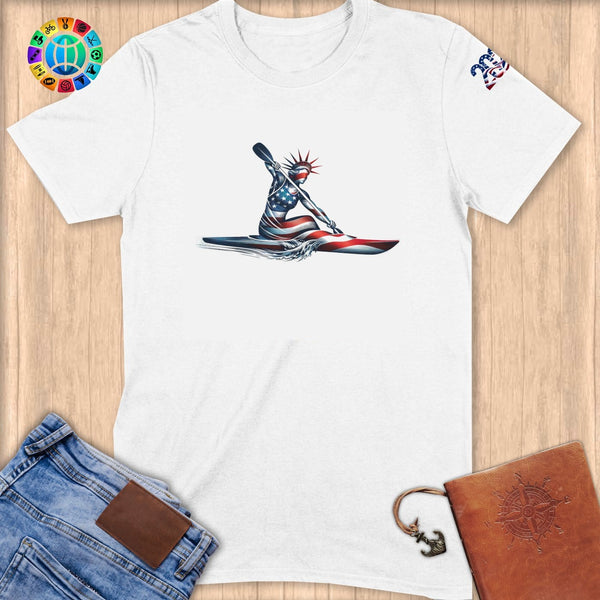 Physical Item S / White Kayaking Liberty Freedom ~ Limited Edition 2024 "USA Excellence" ~ Softstyle T-Shirt