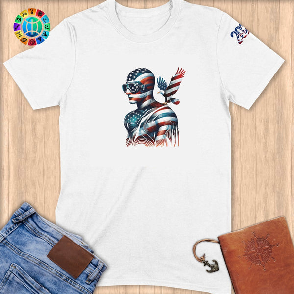 Physical Item S / White Patriotic Bald Eagle Swimmer~Limited Edition 2024 "USA Excellence" ~ Softstyle T-Shirt