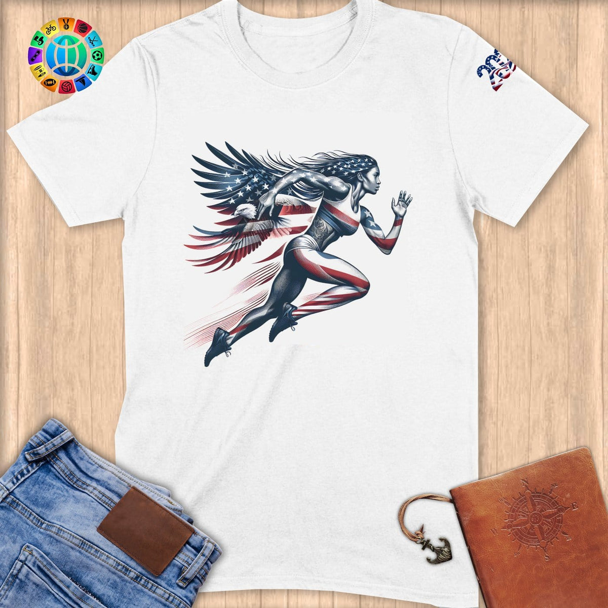 Physical Item S / White Patriotic Eagle Runner ~ Limited Edition "USA Excellence" ~ Softstyle T-Shirt