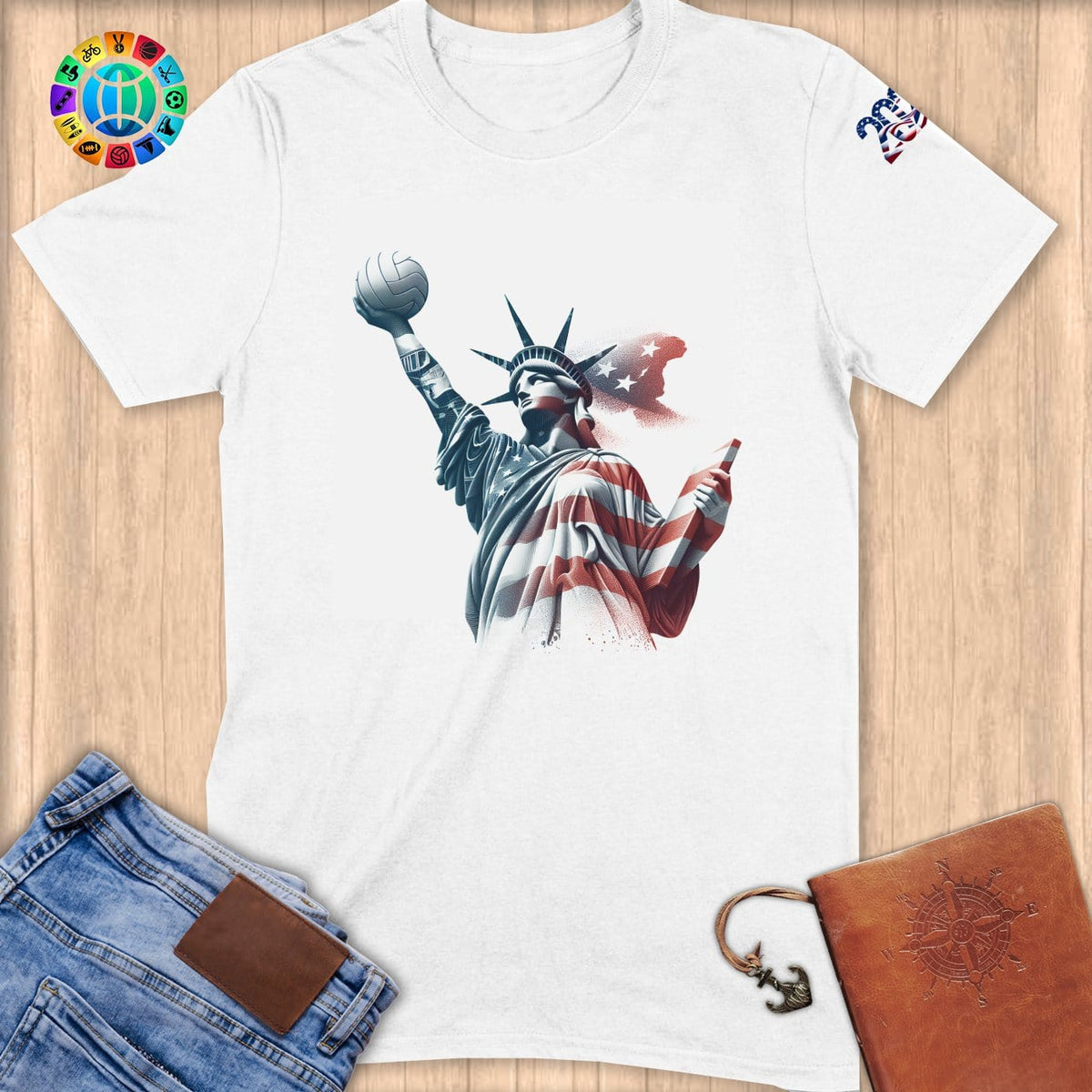 Physical Item S / White Patriotic Liberty Volleyball ~ Limited Edition "USA Excellence" ~ Softstyle T-Shirt