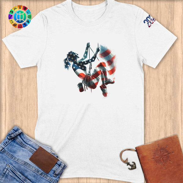 Physical Item S / White Patriotic Rock Climber ~ Limited Edition 2024 "USA Excellence" ~ Softstyle T-Shirt