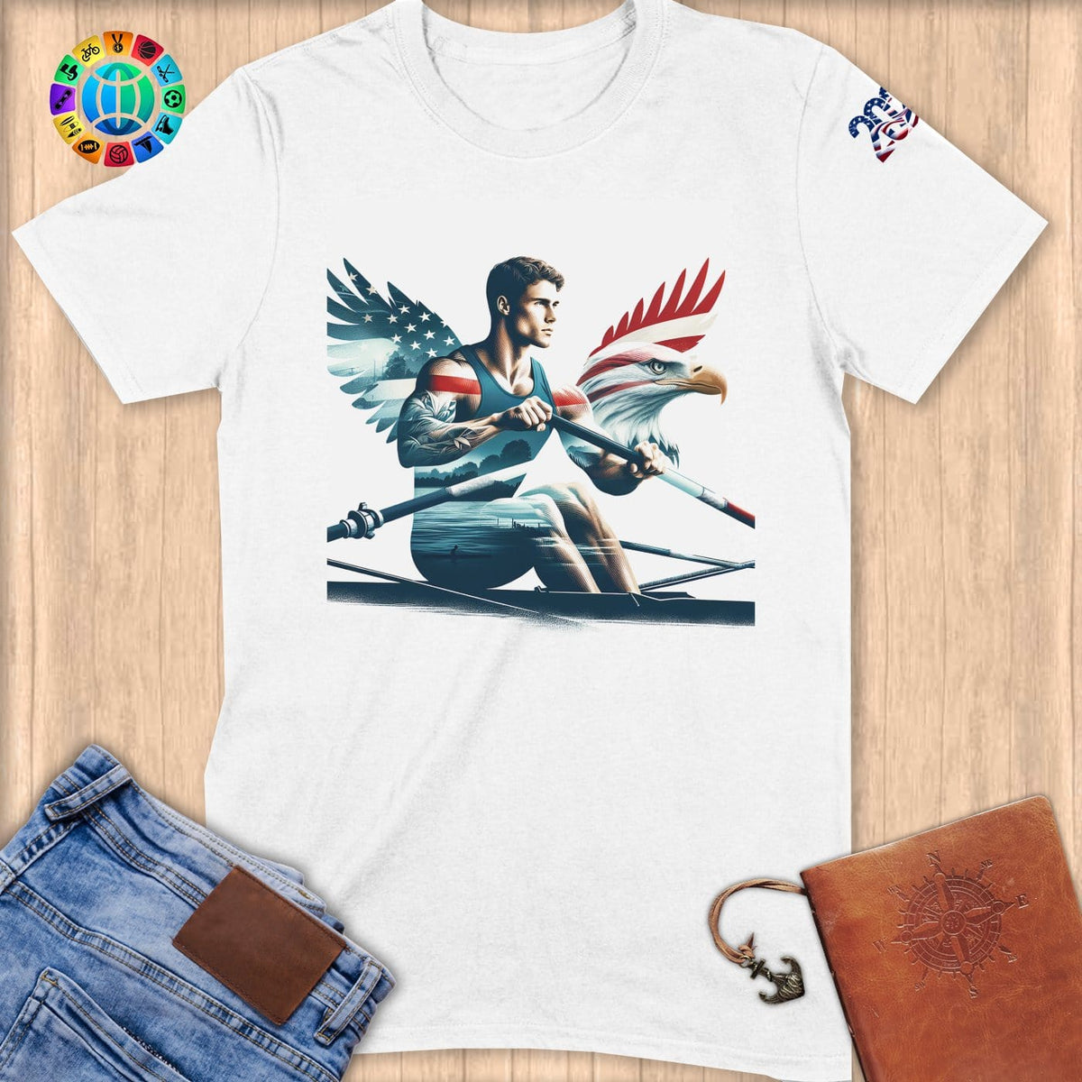 Physical Item S / White Patriotic Rowing Legend ~ Limited Edition "USA Excellence" ~ Softstyle T-Shirt