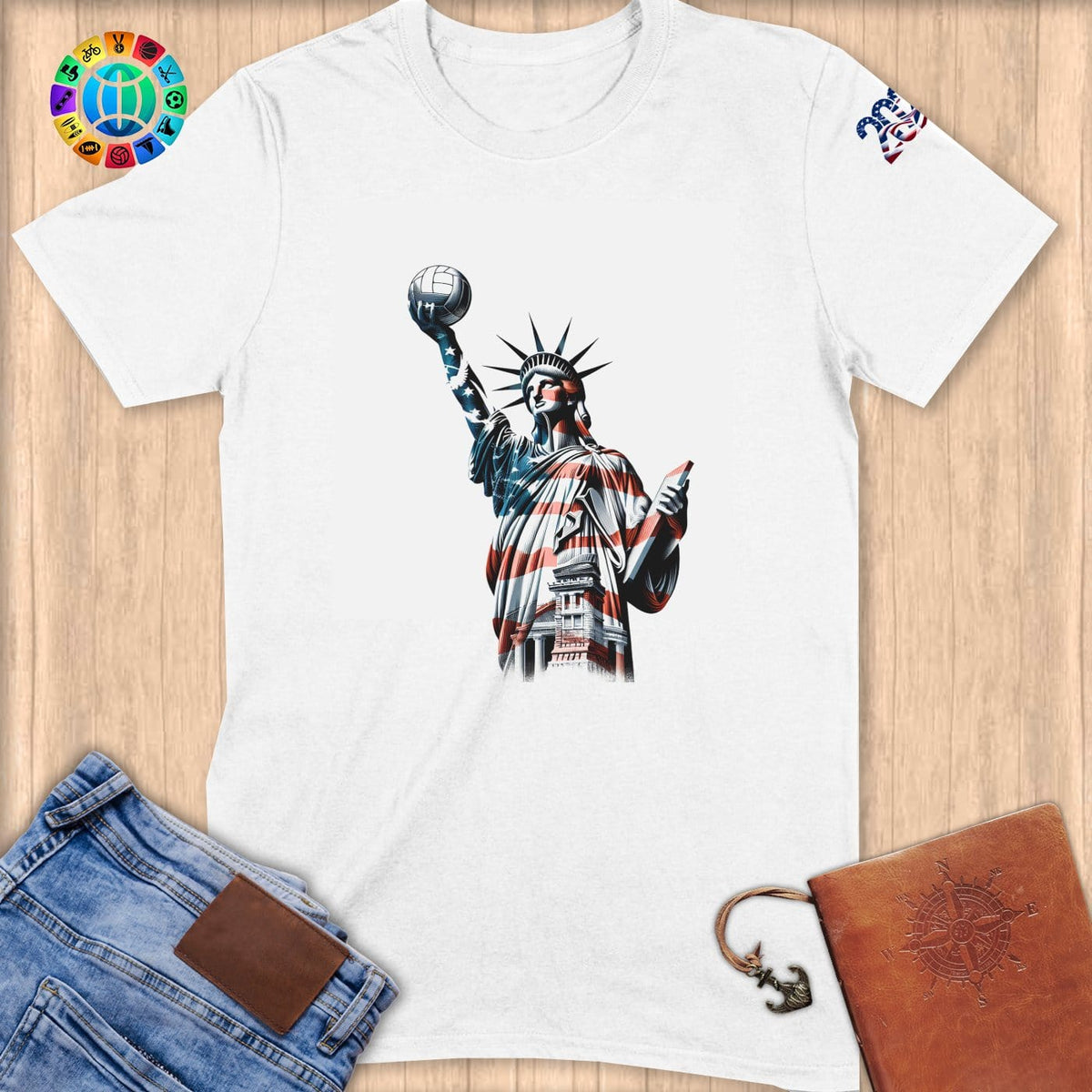 Physical Item S / White Patriotic Volleyball ~ Limited Edition "USA Excellence" ~ Softstyle T-Shirt
