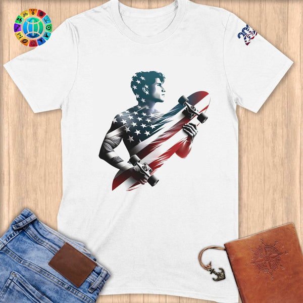 Physical Item S / White Skateboarding Flag ~ Limited Edition 2024 "USA Excellence" ~ Softstyle T-Shirt