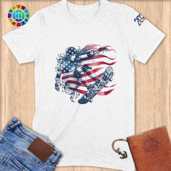 Physical Item S / White Skateboarding Freedom ~ Limited Edition 2024 "USA Excellence" ~ Softstyle T-Shirt