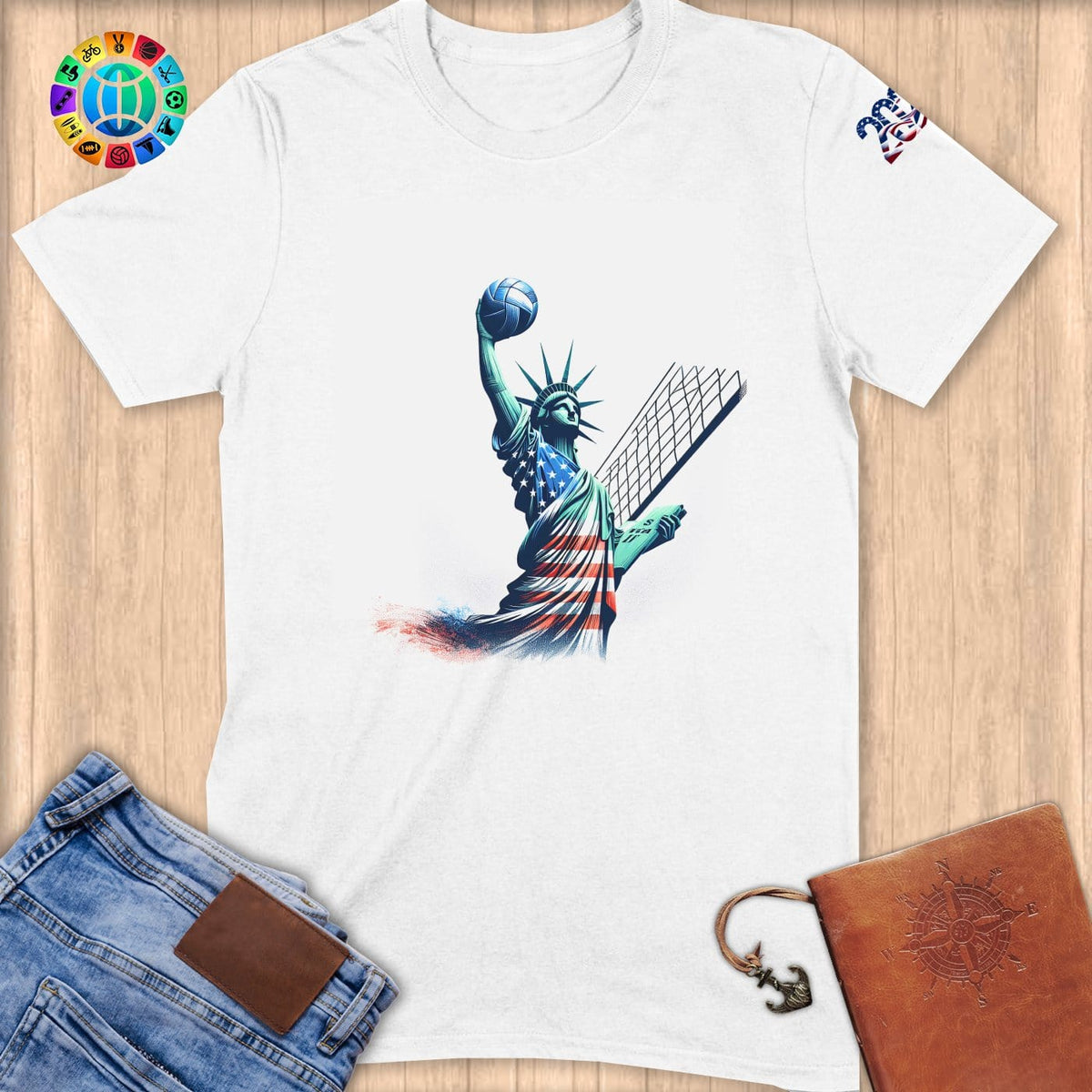 Physical Item S / White Statue Volley Spikes ~ Limited Edition "USA Excellence" ~ Softstyle T-Shirt