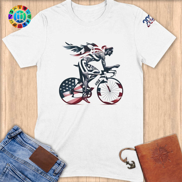 Physical Item S / White Triathlete Spin~Limited Edition 2024 "USA Excellence" ~ Softstyle T-Shirt