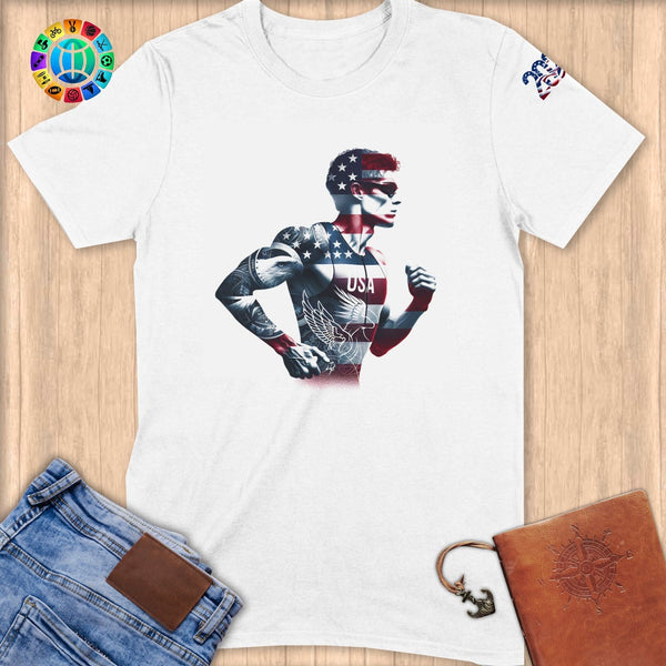 Physical Item S / White Triathlete Steam~Limited Edition 2024 "USA Excellence" ~ Softstyle T-Shirt