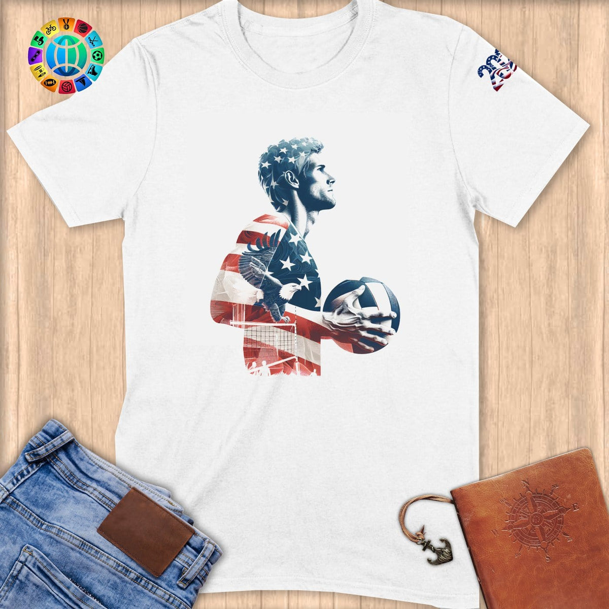 Physical Item S / White Volleyball Stars ~ Limited Edition "USA Excellence" ~ Softstyle T-Shirt