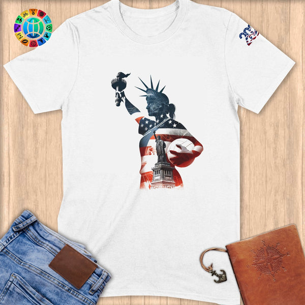 Physical Item S / White Volleyball Statue of Liberty ~ Limited Edition 2024 "USA Excellence" ~ Softstyle T-Shirt