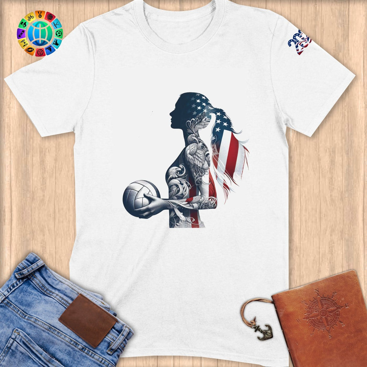 Physical Item S / White Volleyball Stripes ~ Limited Edition "USA Excellence" ~ Softstyle T-Shirt