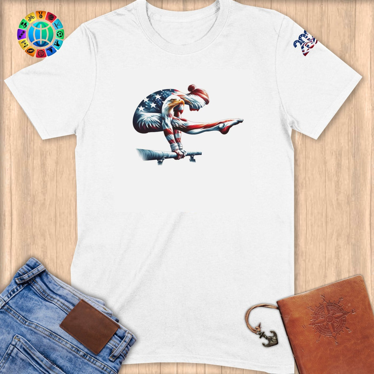 Physical Item S / White American Eagle Gymnast~Limited Edition 2024 "USA Excellence" ~ Softstyle T-Shirt