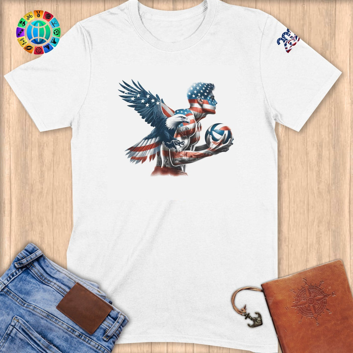 Physical Item S / White American Eagle Volleyball Player~Limited Edition 2024 "USA Excellence" ~ Softstyle T-Shirt