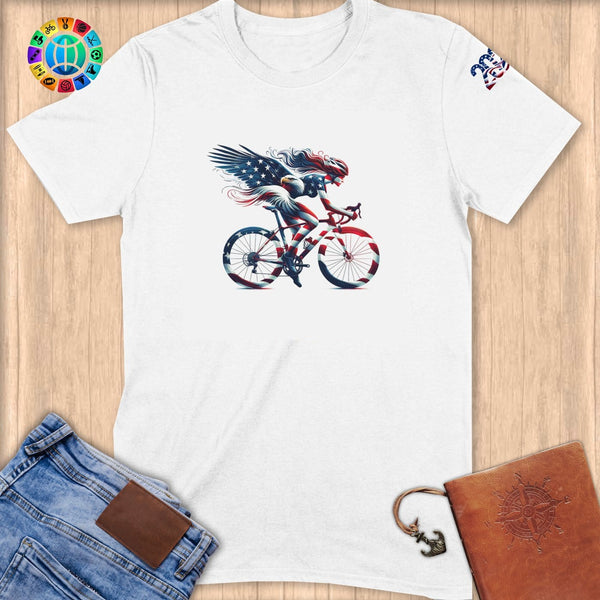 Physical Item S / White American Flag Cyclist~Limited Edition 2024 "USA Excellence" ~ Softstyle T-Shirt