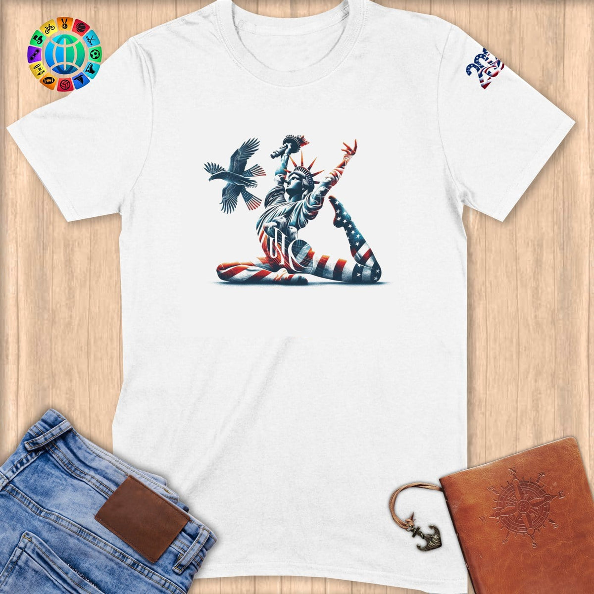 Physical Item S / White American Liberty Eagle Gymnast Pose~Limited Edition 2024 "USA Excellence" ~ Softstyle T-Shirt