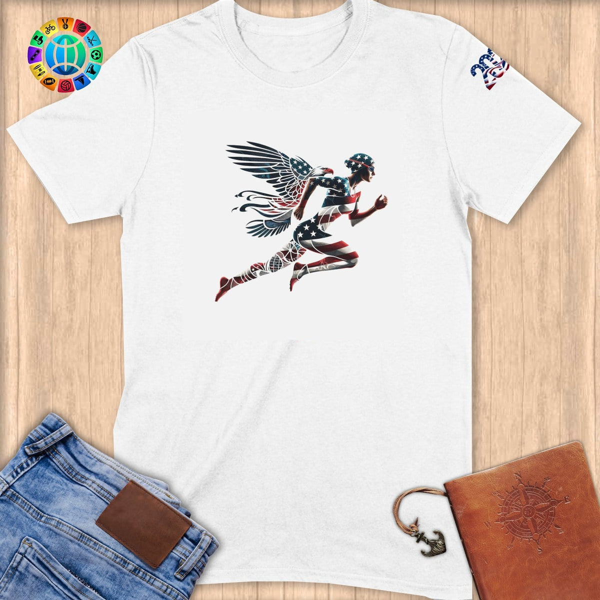 Physical Item S / White Athletic Starry Runner~Limited Edition 2024 "USA Excellence" ~ Softstyle T-Shirt