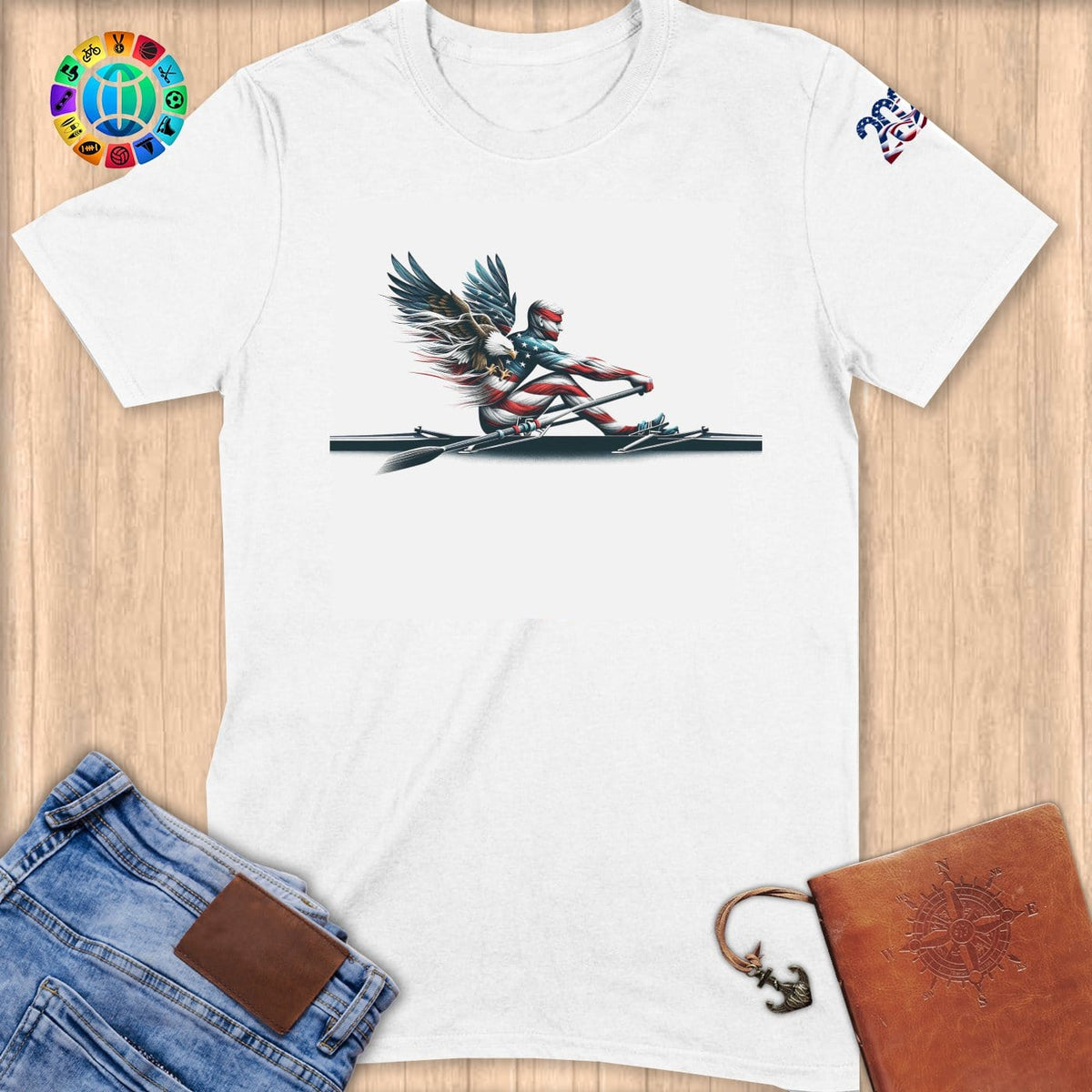 Physical Item S / White Dynamic Eagle Rowing~Limited Edition 2024 "USA Excellence" ~ Softstyle T-Shirt