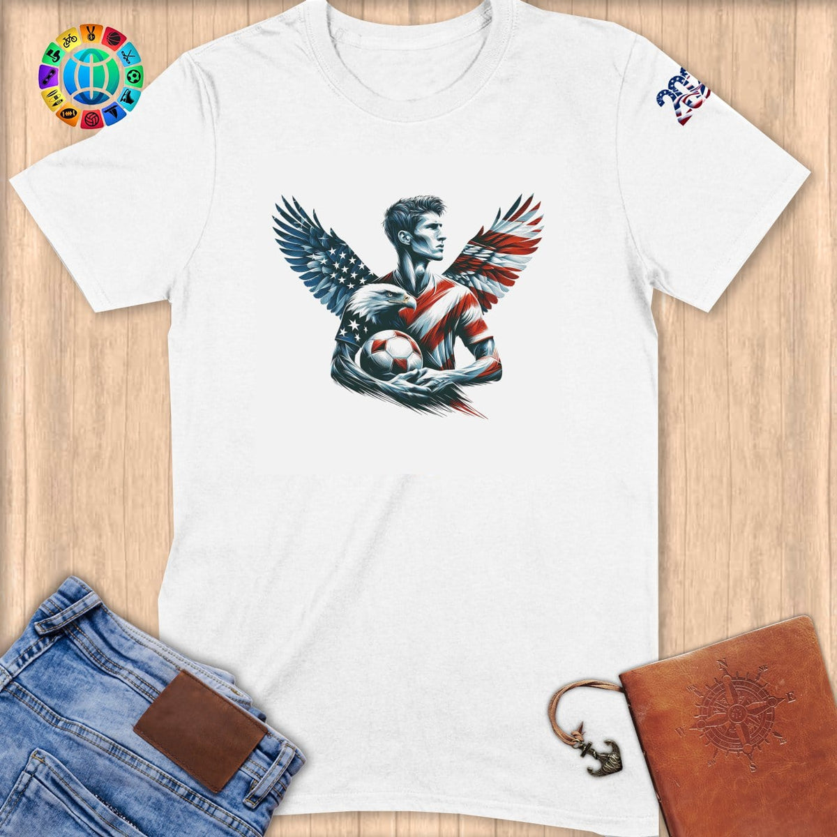 Physical Item S / White Eagle Wings Soccer Player~Limited Edition 2024 "USA Excellence" ~ Softstyle T-Shirt