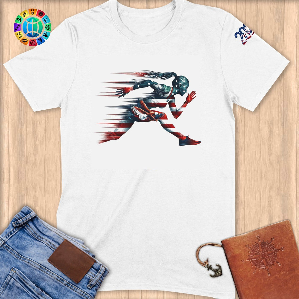 Physical Item S / White Fast Runner American~Limited Edition 2024 "USA Excellence" ~ Softstyle T-Shirt