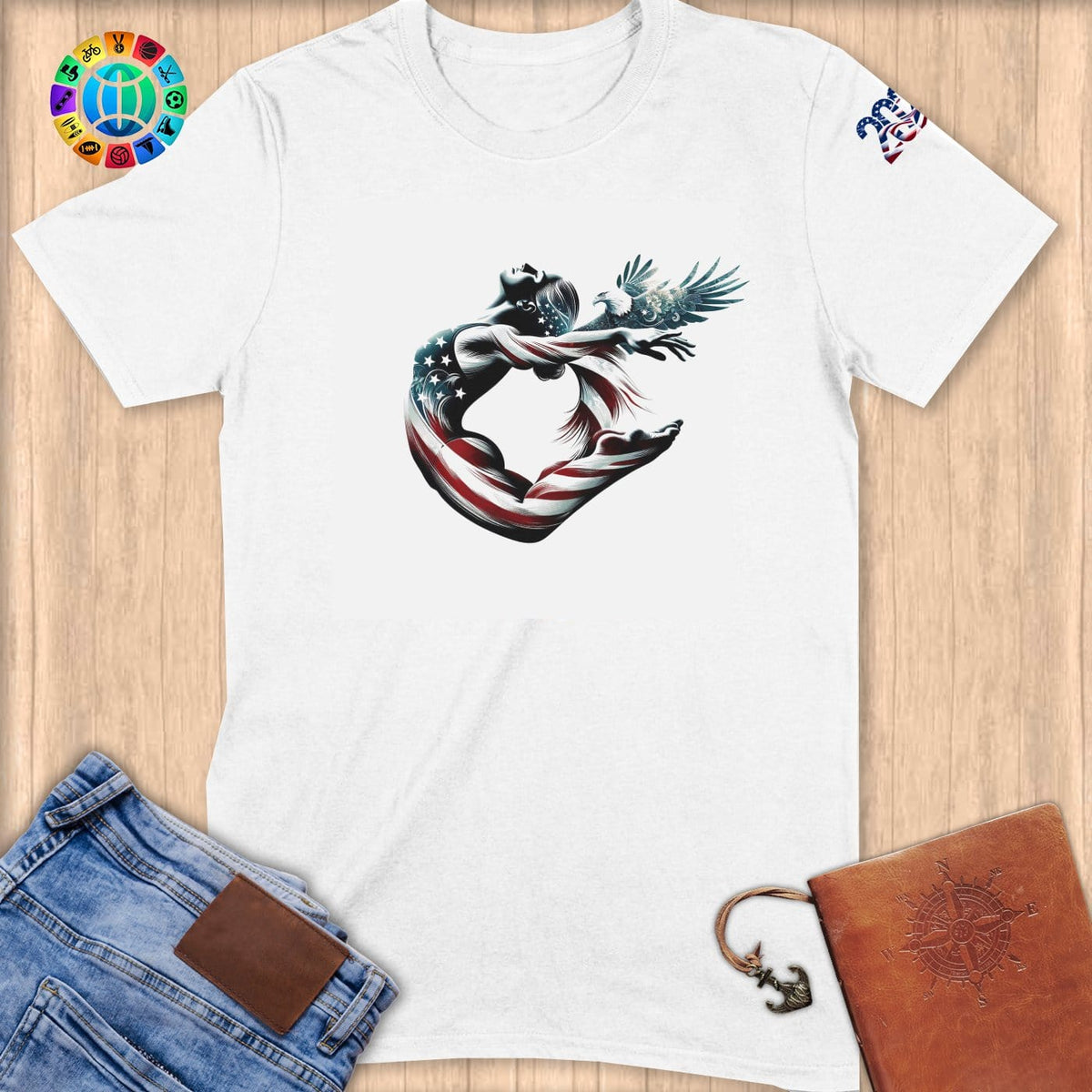 Physical Item S / White Freedom Dive Eagle Artistic~Limited Edition 2024 "USA Excellence" ~ Softstyle T-Shirt