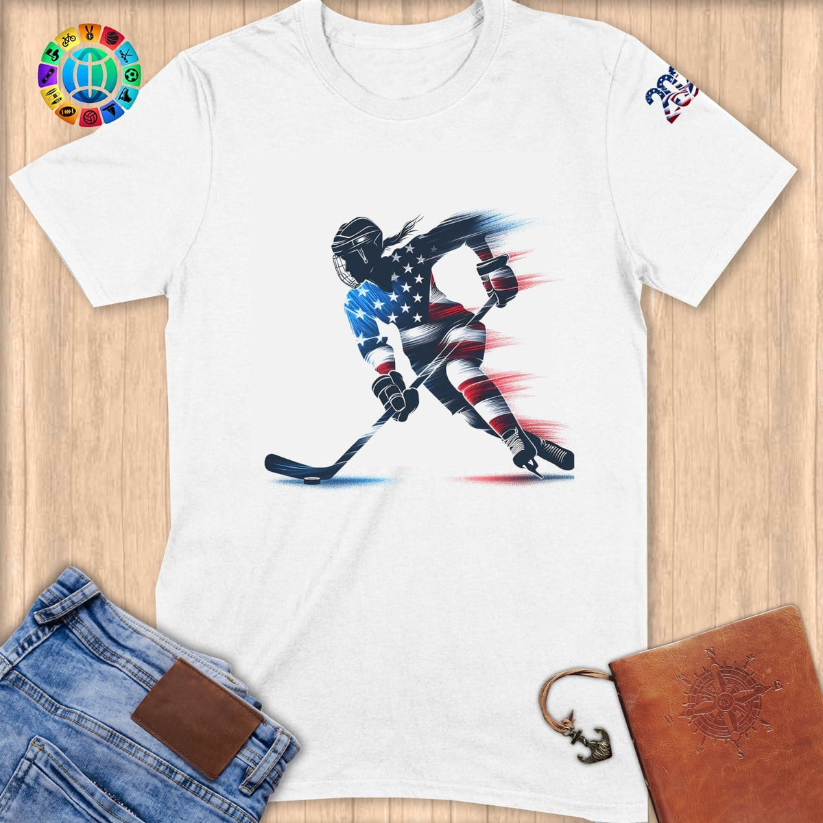 Physical Item S / White Hockey USA Flag ~ Limited Edition 2024 "USA Excellence" ~ Softstyle T-Shirt