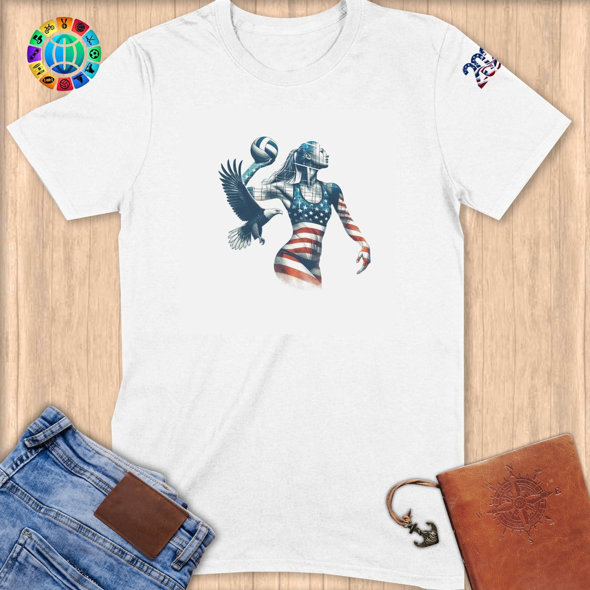 Physical Item S / White Patriotic American Volleyball Player~Limited Edition 2024 "USA Excellence" ~ Softstyle T-Shirt
