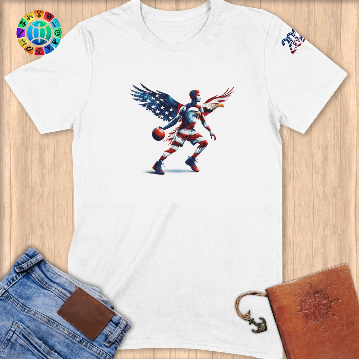 Physical Item S / White Patriotic Basketball Eagle~Limited Edition 2024 "USA Excellence" ~ Softstyle T-Shirt