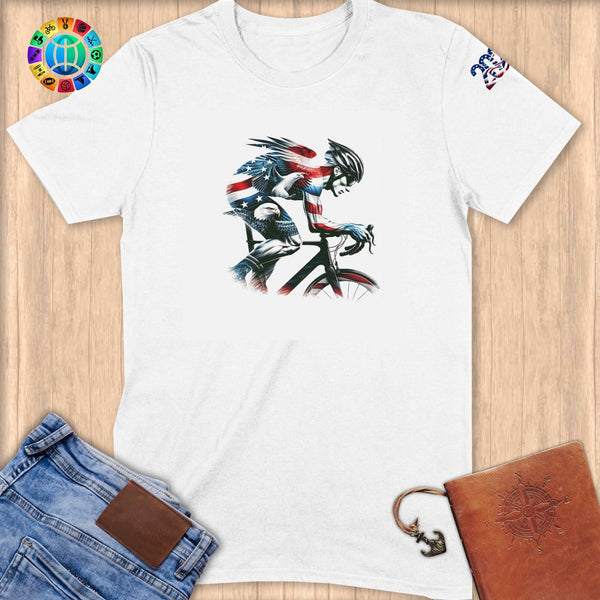 Physical Item S / White Patriotic Eagle Cyclist~Limited Edition 2024 "USA Excellence" ~ Softstyle T-Shirt