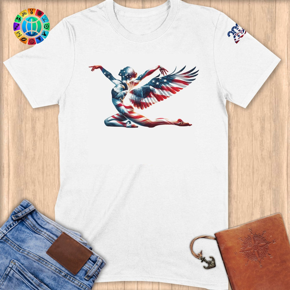 Physical Item S / White Patriotic Gymnast American Flag Wings~Limited Edition 2024 "USA Excellence" ~ Softstyle T-Shirt
