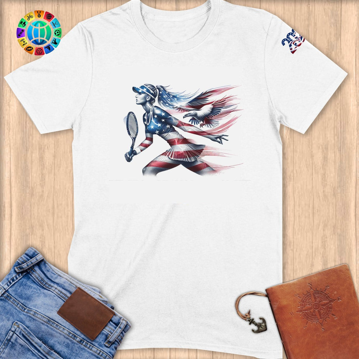 Physical Item S / White Patriotic Tennis Athlete~Limited Edition 2024 "USA Excellence" ~ Softstyle T-Shirt