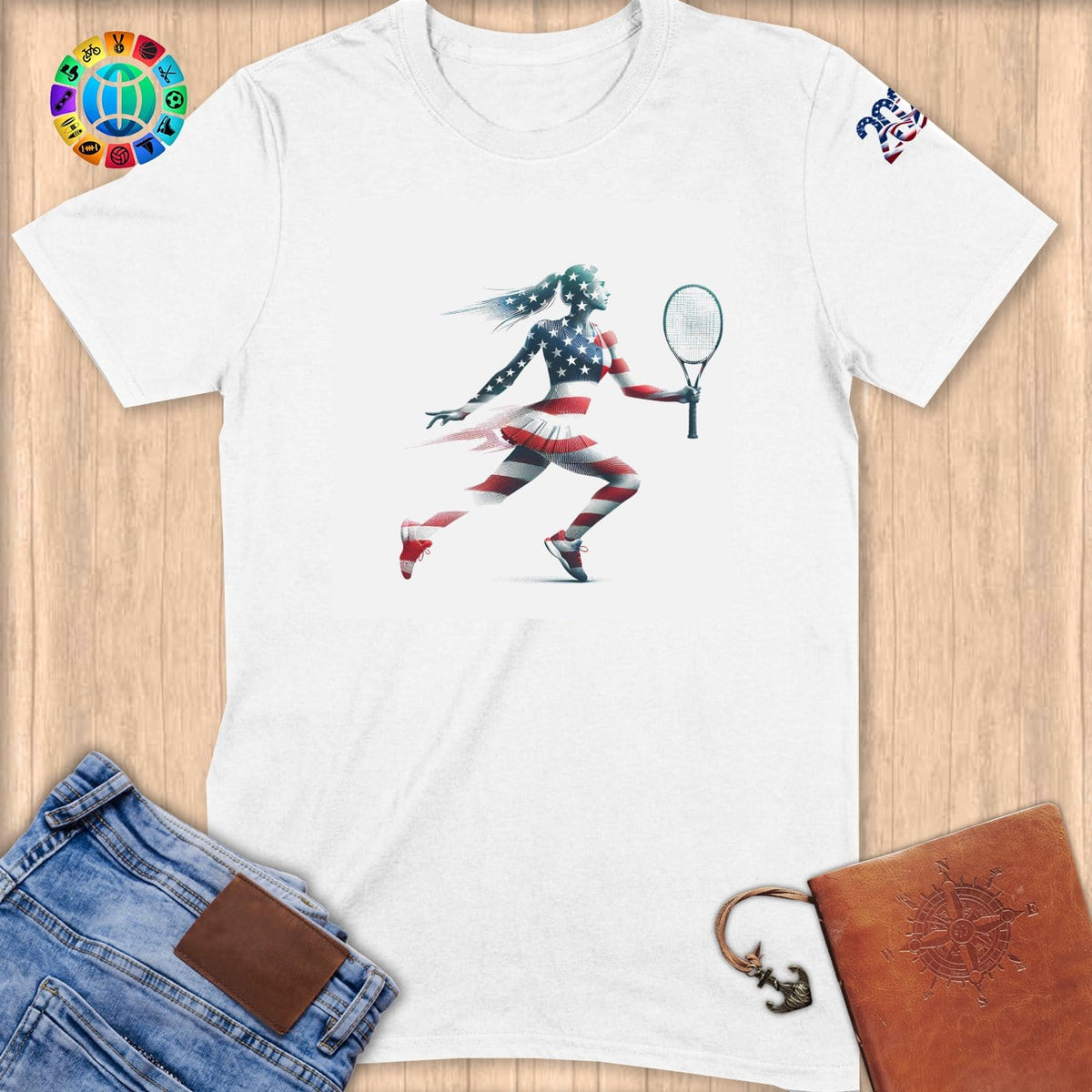 Physical Item S / White Patriotic Tennis Star USA ~ Limited Edition 2024 "USA Excellence" ~ Softstyle T-Shirt