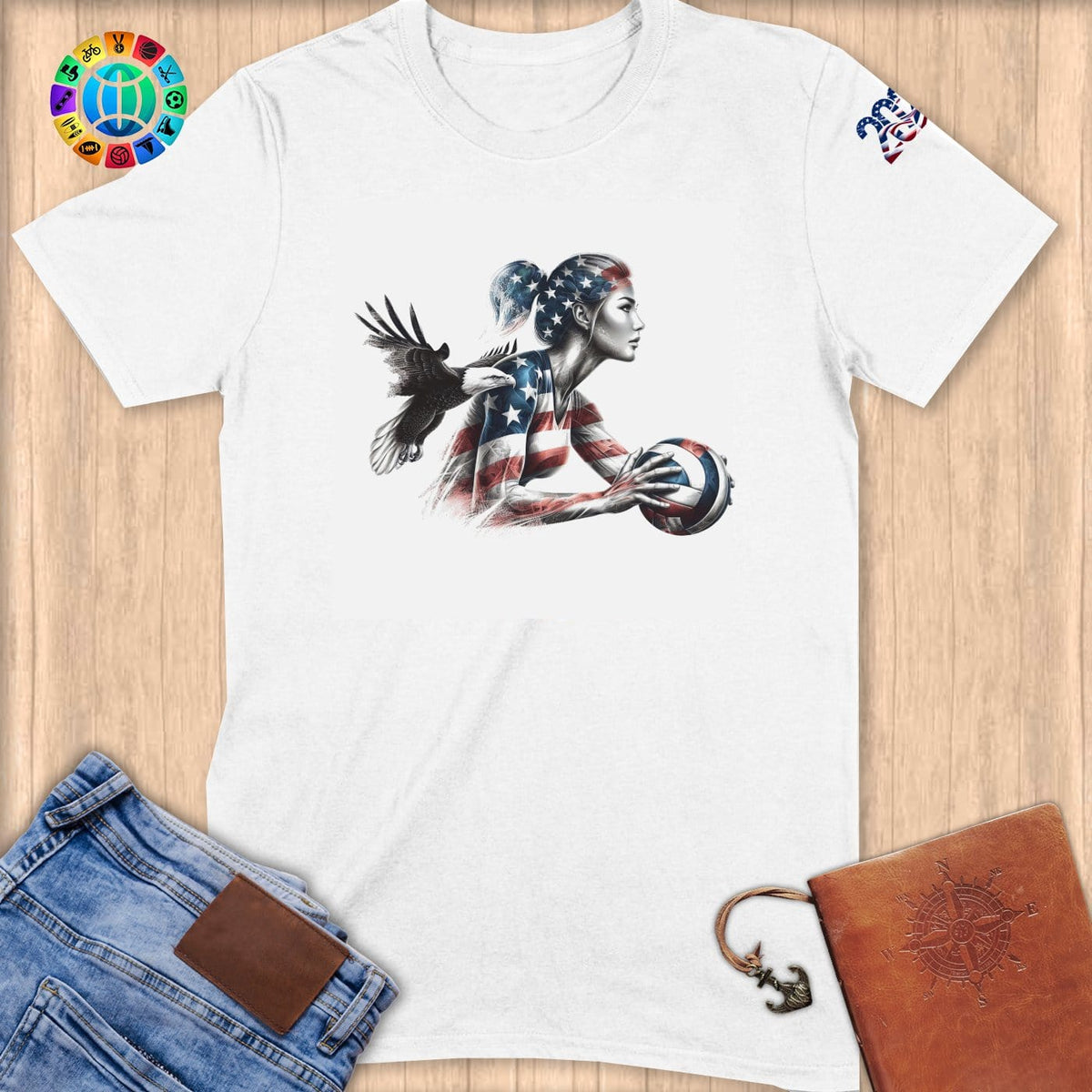 Physical Item S / White Patriotic Volleyball Player Eagle~Limited Edition 2024 "USA Excellence" ~ Softstyle T-Shirt