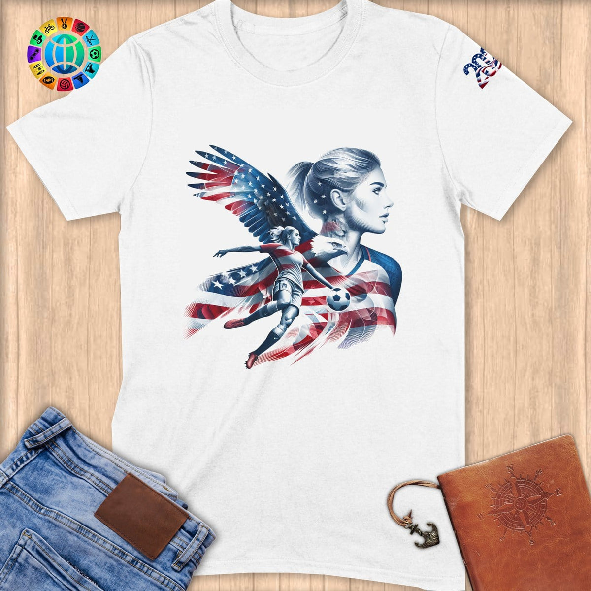 Physical Item S / White Soccer Eagle ~ Limited Edition "USA Excellence" ~ Softstyle T-Shirt