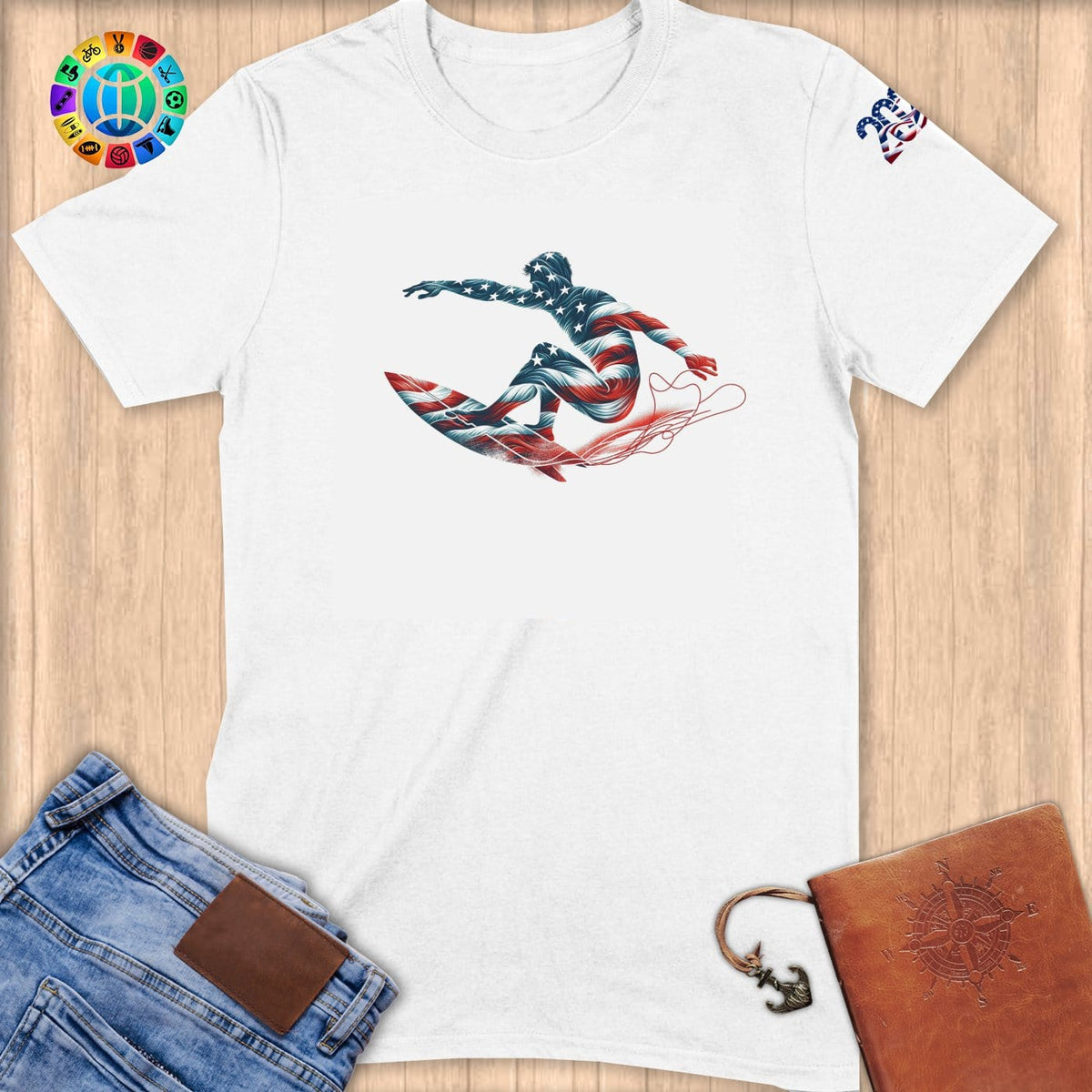 Physical Item S / White Star Spangled Surfer ~ Limited Edition 2024 "USA Excellence" ~ Softstyle T-Shirt