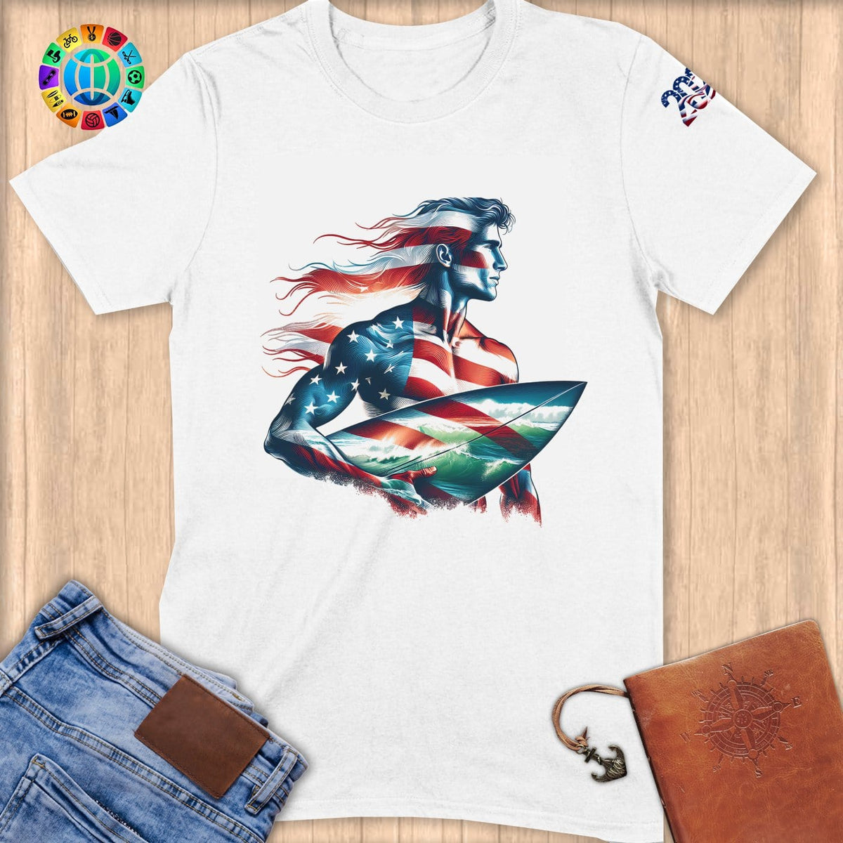 Physical Item S / White Surfing Freedom ~ Limited Edition 2024 "USA Excellence" ~ Softstyle T-Shirt