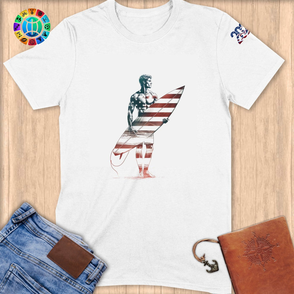 Physical Item S / White Surfing Hero ~ Limited Edition 2024 "USA Excellence" ~ Softstyle T-Shirt