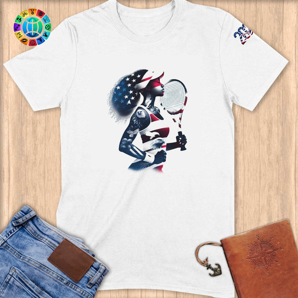 Physical Item S / White Tennis Stripes~Limited Edition 2024 "USA Excellence" ~ Softstyle T-Shirt