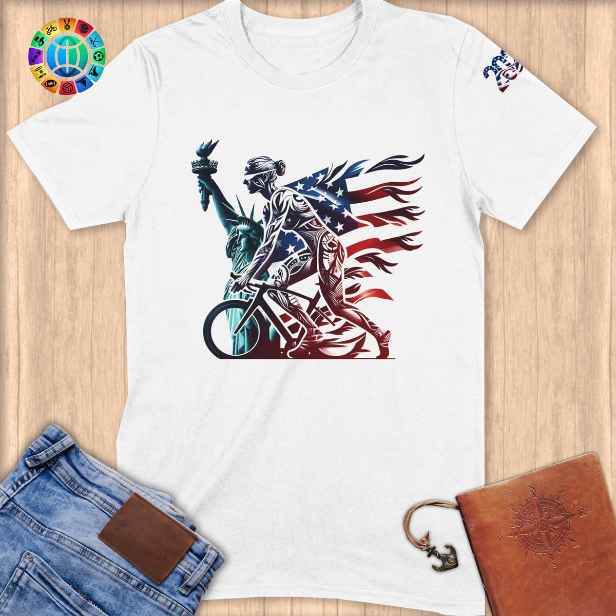 Physical Item S / White Triathlete Wheels~Limited Edition 2024 "USA Excellence" ~ Softstyle T-Shirt