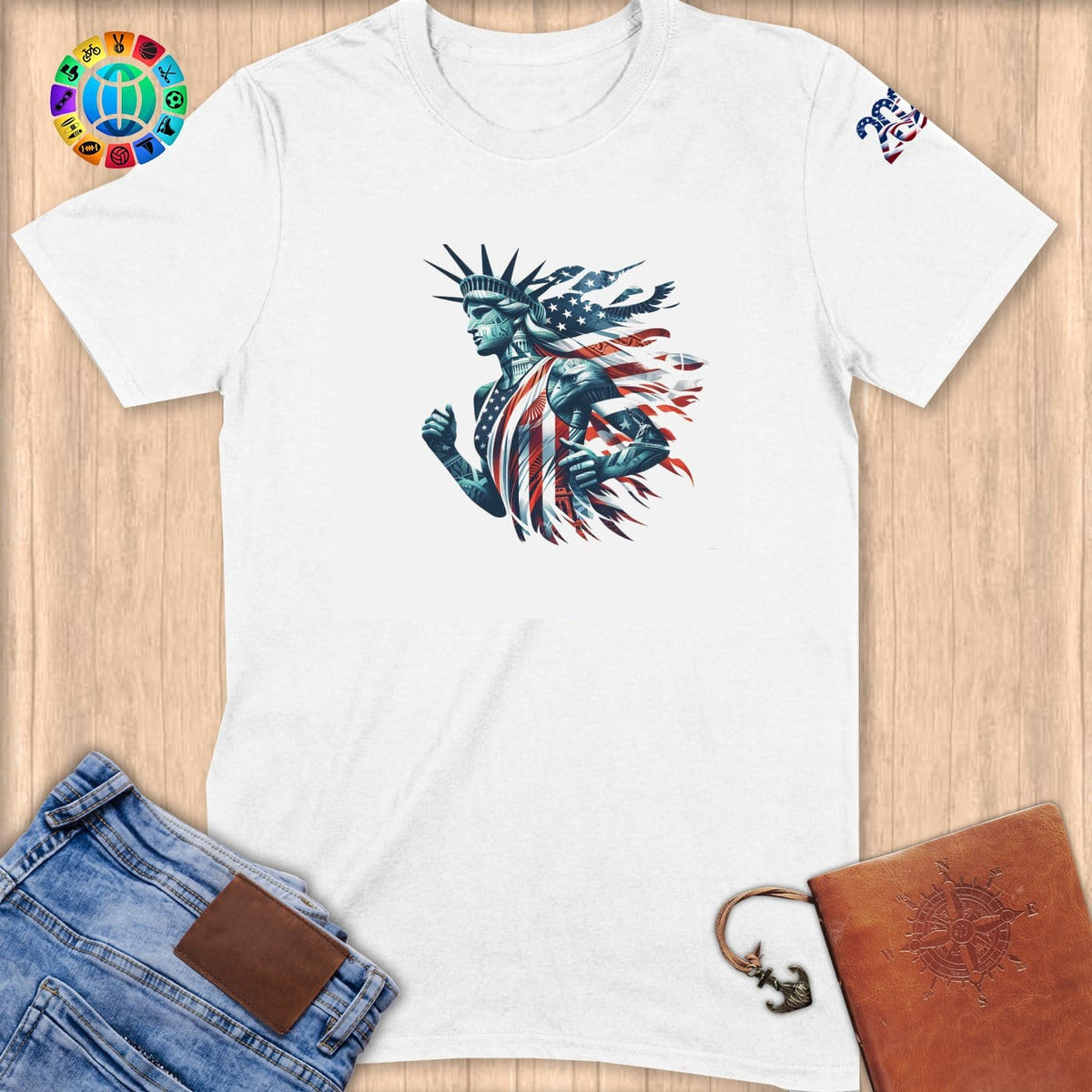 Physical Item S / White Vibrant Racing Statue Liberty~Limited Edition 2024 "USA Excellence" ~ Softstyle T-Shirt